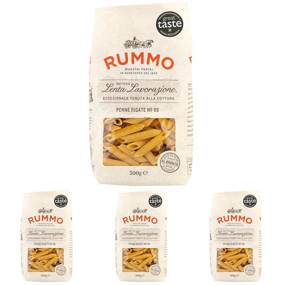 Rummo Italian Pasta, Ridged Penne Rigate No.66, Great Taste Award Winner 2022, 500 g (Pack of 4)