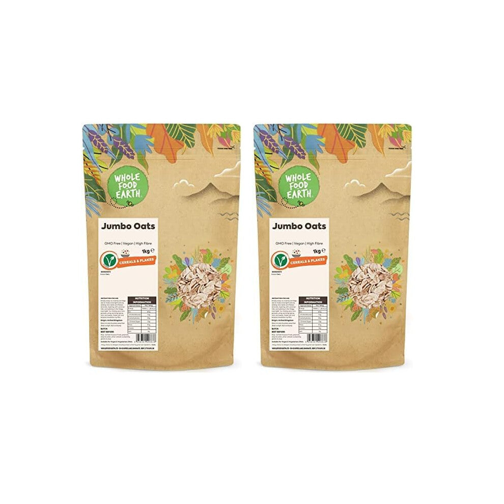 Wholefood Earth Jumbo Oats 1 kg | GMO Free | High Fibre (Pack of 2)