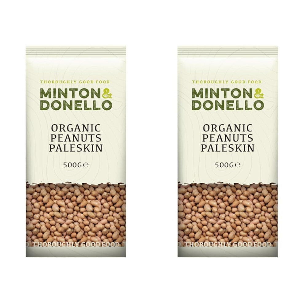 Minton & Donello - Organic Paleskin Peanuts, Natural, Unsalted, High in Protein, 500g (Pack of 2)
