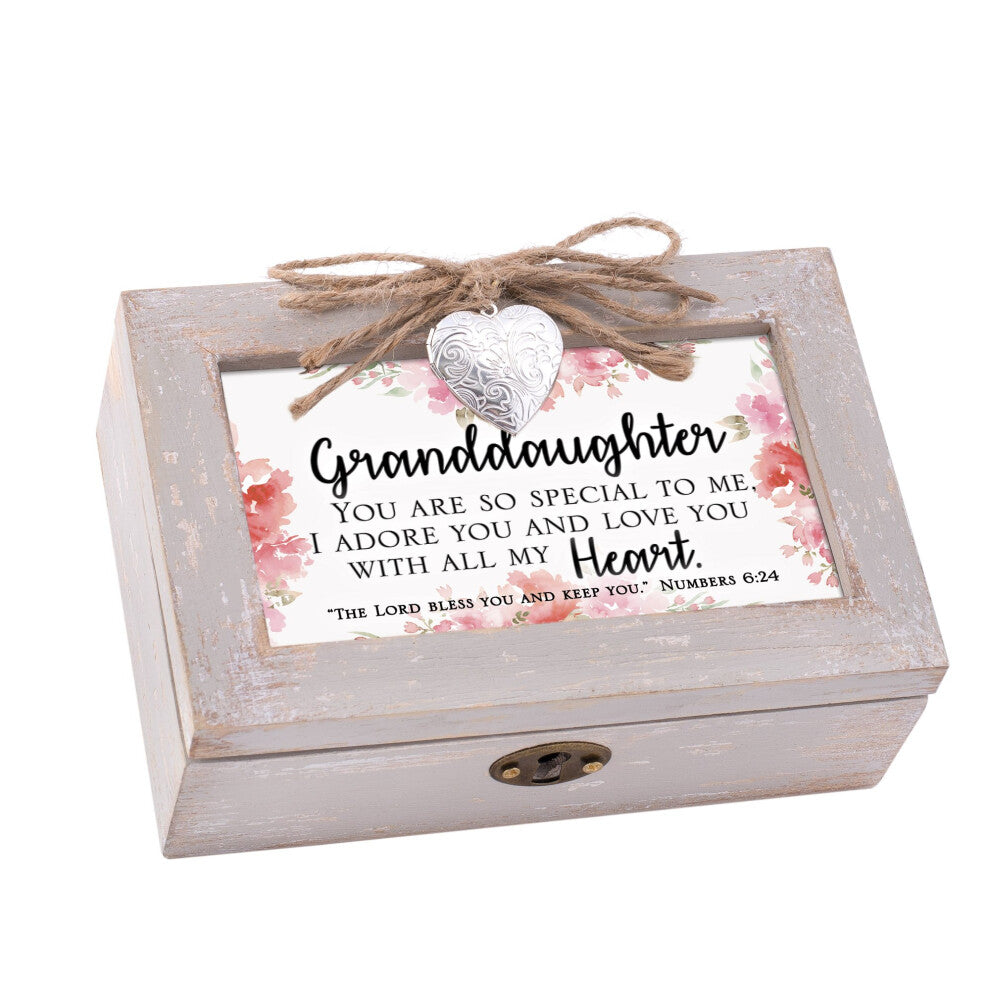 Cottage Garden Granddaughter Natural Taupe Wood Locket Petite Music Box Plays How Great Thou Art