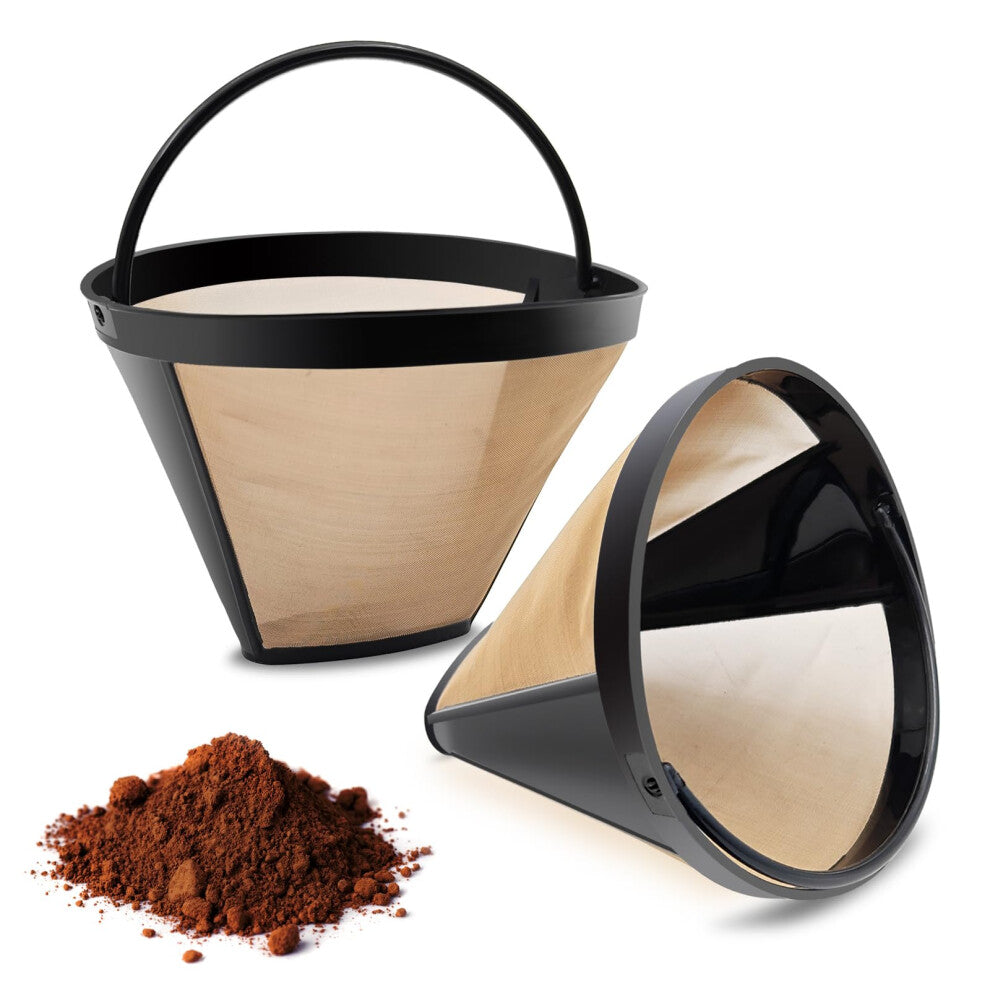 Gold Coffee Filter Reusable #4 Cone Coffee Filters Basket Replacement fits Cuisinart-Ninja Coffee Makers and Brewers (2)