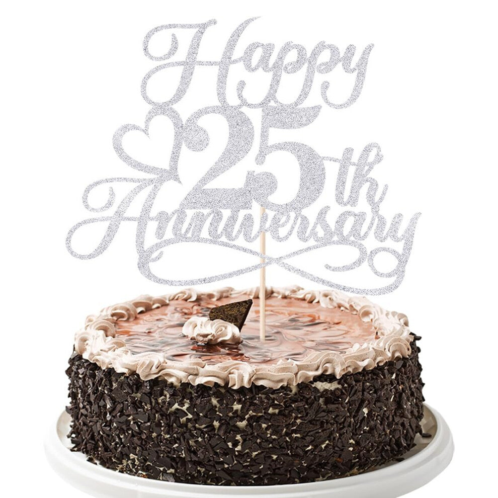 YUINYO Glitter Happy 25th Anniversary Cake Toppers -Wedding Anniversary Party Decorations 25th Wedding Anniversary  Company Anniversary Party  Bi