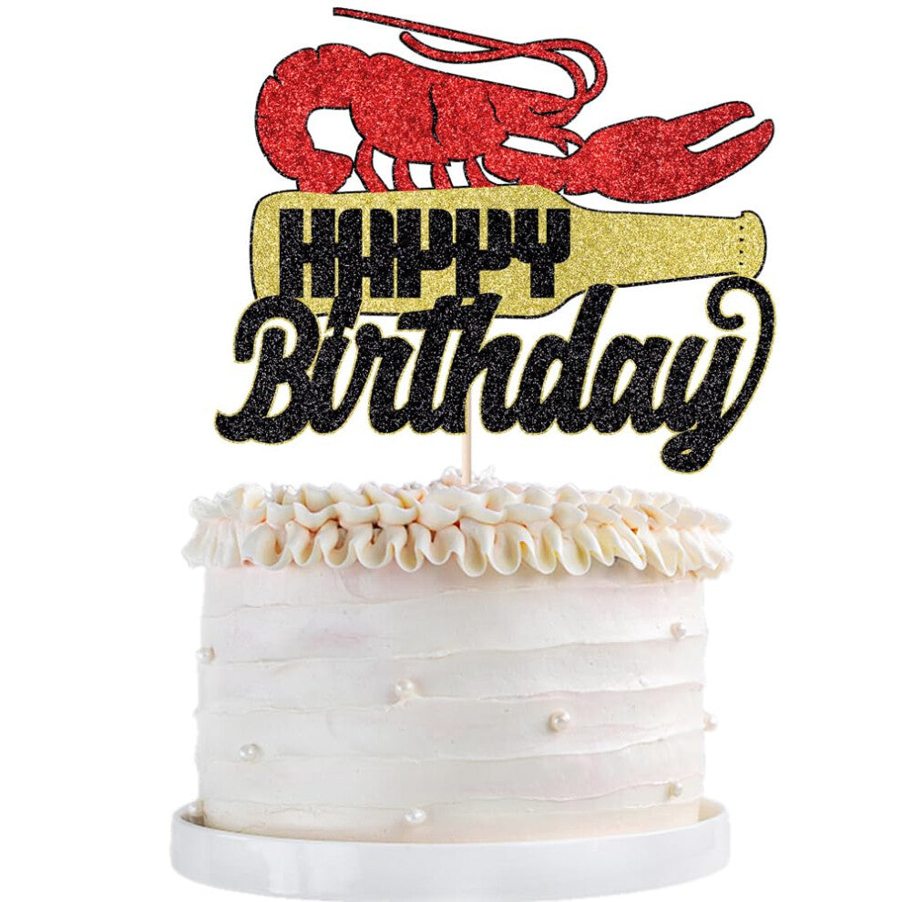 Qertesl Lobster Cake Topper  Glitter Lobster Happy Birthday Party Decoration Lobster Themed Baby Shower Birthday Party Cake Decoration Supplies