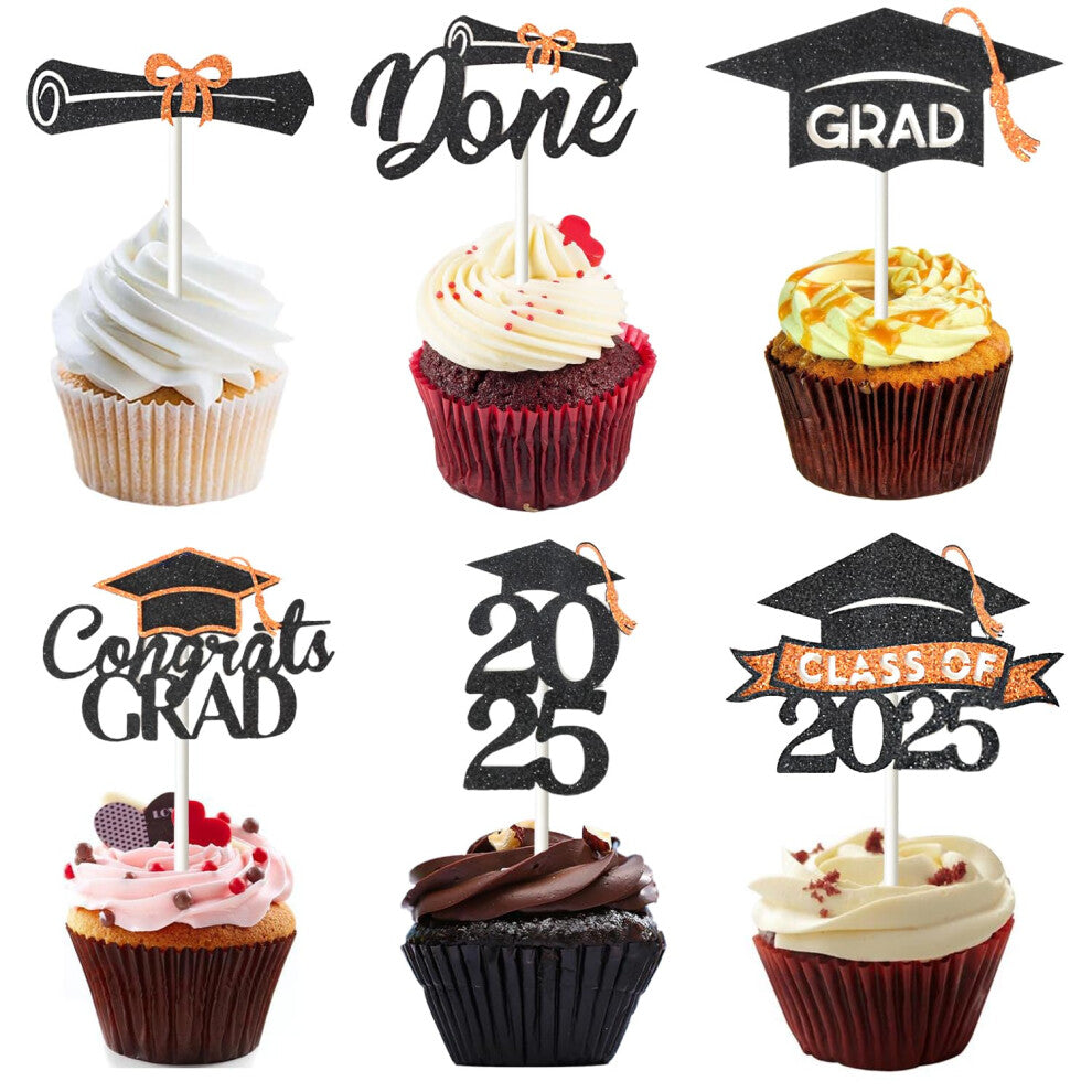 Chewarelly 24 Pack 2025 Congrats Grad Cupcake Toppers Set  Glitter Graduation Cupcake Decor  Class of Cupcake Picks for Senior High School Colleg