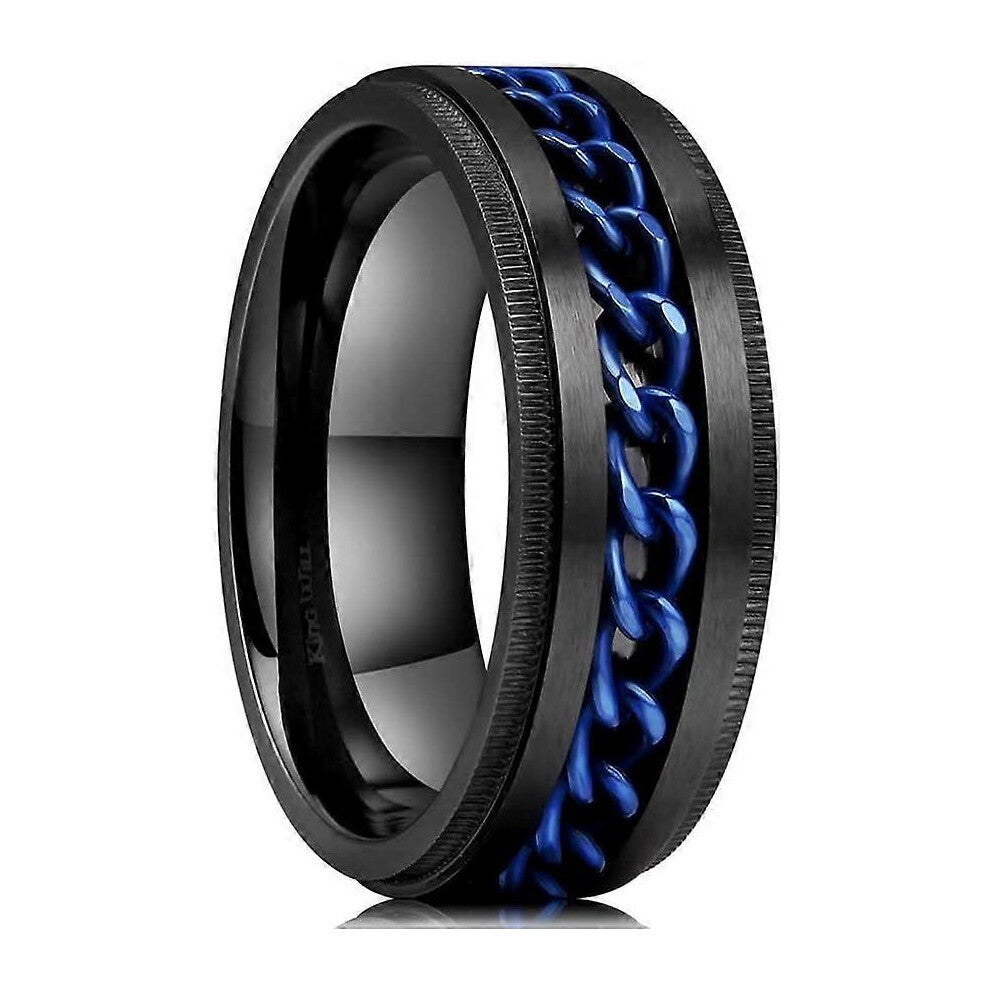 (As show, One size) Intertwine 8mm Spinner Ring Stainless Steel Fidget Ring Anxiety Ring for Men Black-Blue-Silver-Gold Fidget Anxiety Ring
