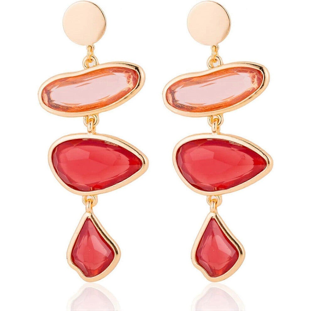 (As show, One size) Bohemian Crystal Wedding Bridal Multiple Teardrop Chandelier Long DangleEarrings Rainbow Rhinestone Square Tassel Drop Dangle Earr