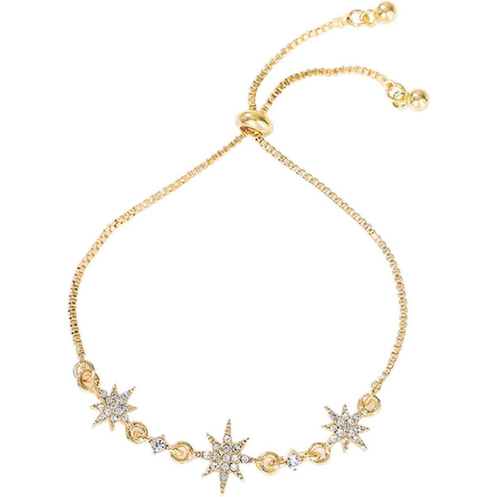 (As show, One size) Gold Plated Lucky Colorful Star Bracelet Full Diamond Petal Bracelet Star Rhinestone Bracelet Zirconia Adjustment Bracelets for Wo