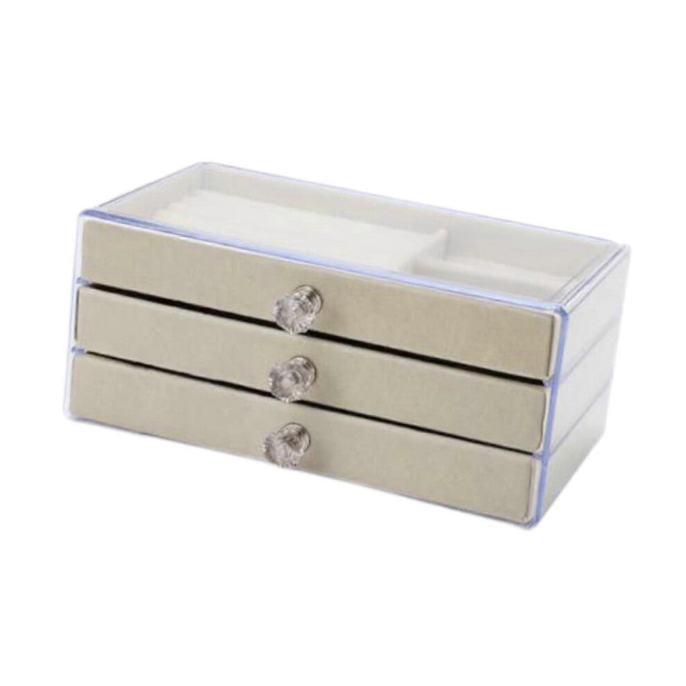 (Grey, One size) Jewelry Box 3 Layer for Rings Earrings Necklaces Bracelets Watches Container Grey