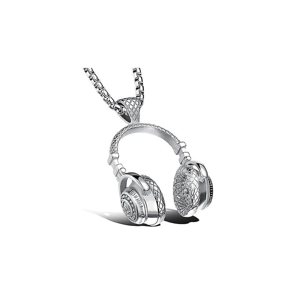 (As show, One size) Fashion Stainless Steel Headphone Pendant Necklace For Men