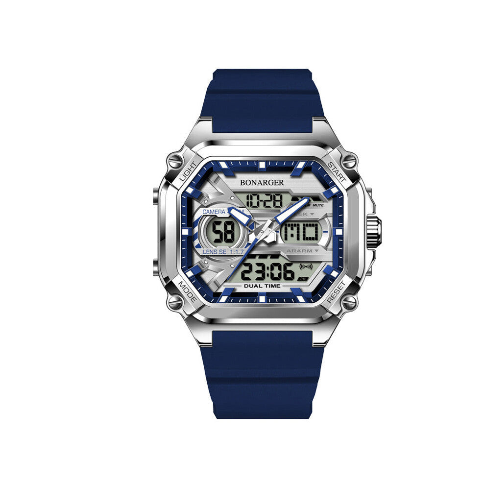 Blue Mens Dual Display Watch Time Digital Analog Waterproof Sports Watches