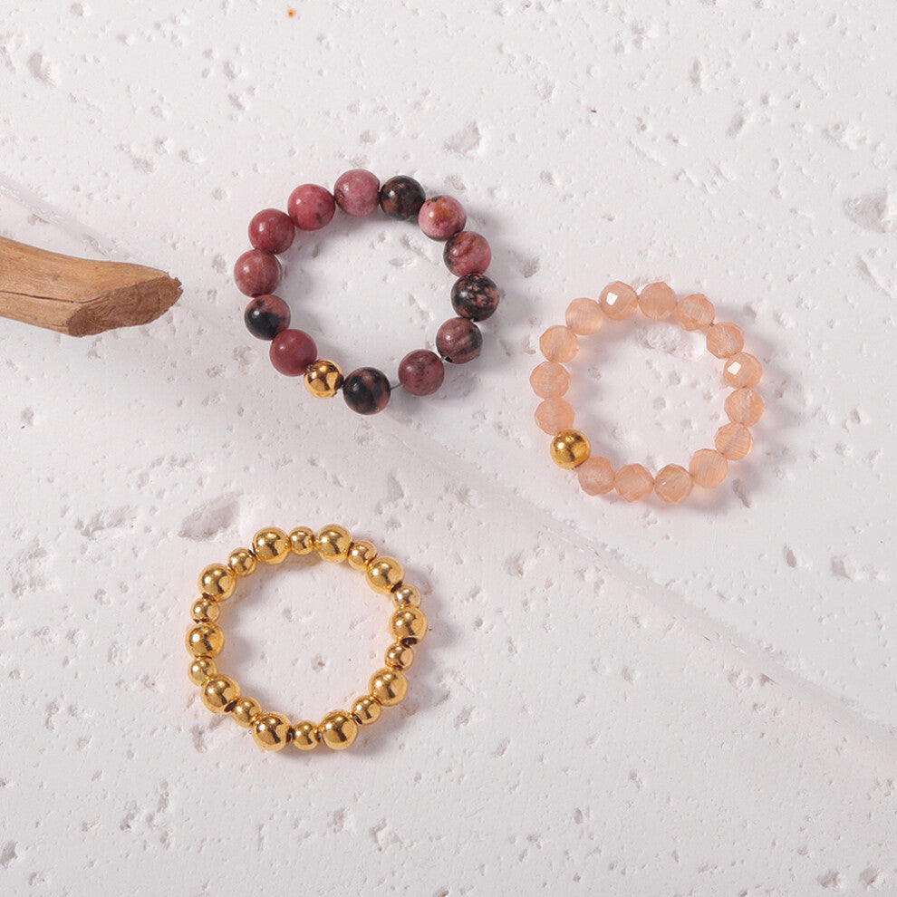 (L1624-(3ps) Black Line with Red Grain) Fashion Set Women's Non-Fading Vintage Simple Ring Small Unique Handmade Accessories One Piece