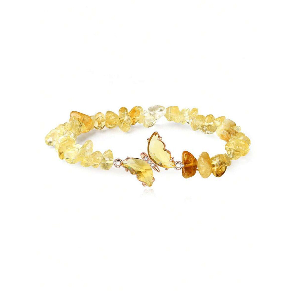 (L1765-Yellow) Natural Stone Crystal Chips Women's Bracelet Butterfly Bead Bracelet with High-end Irregular Design