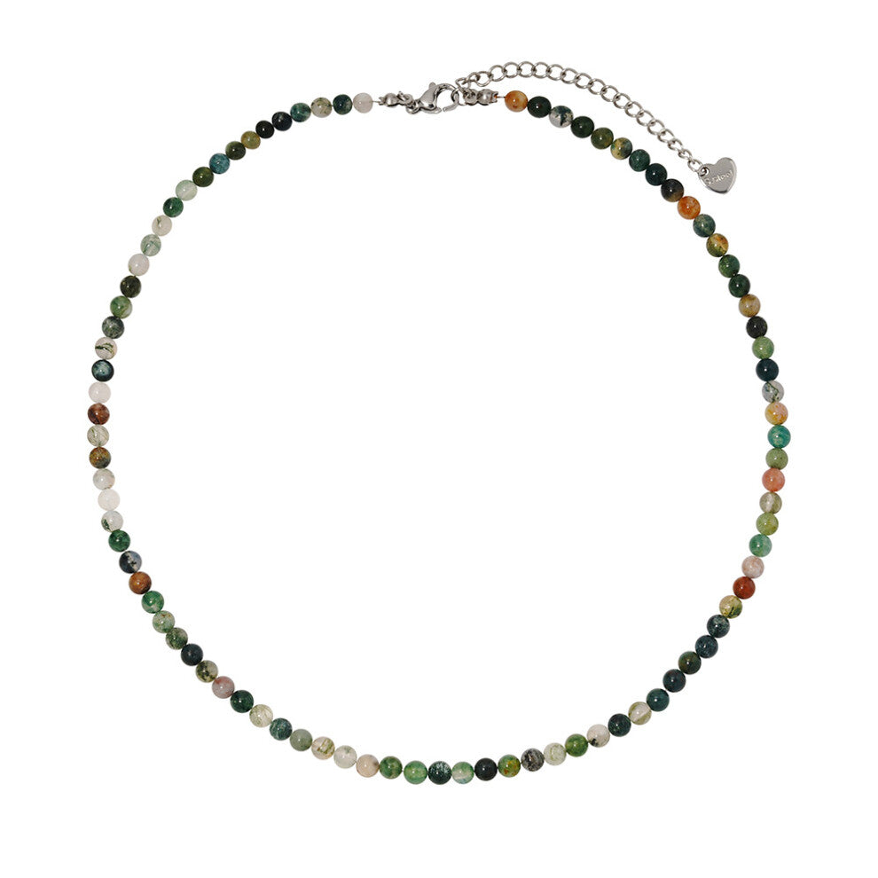 (L1601-Indian Agate (4mm)) Amazonite Bead Necklace Lapis Lazuli Natural Stone Women's Fashion Collarbone Chain Color Fast