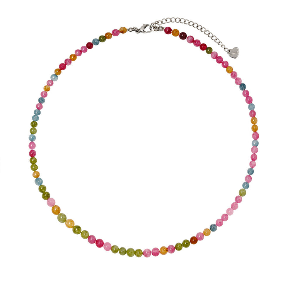 (L1601-Tourmaline (4mm)) Amazonite Bead Necklace Lapis Lazuli Natural Stone Women's Fashion Collarbone Chain Color Fast