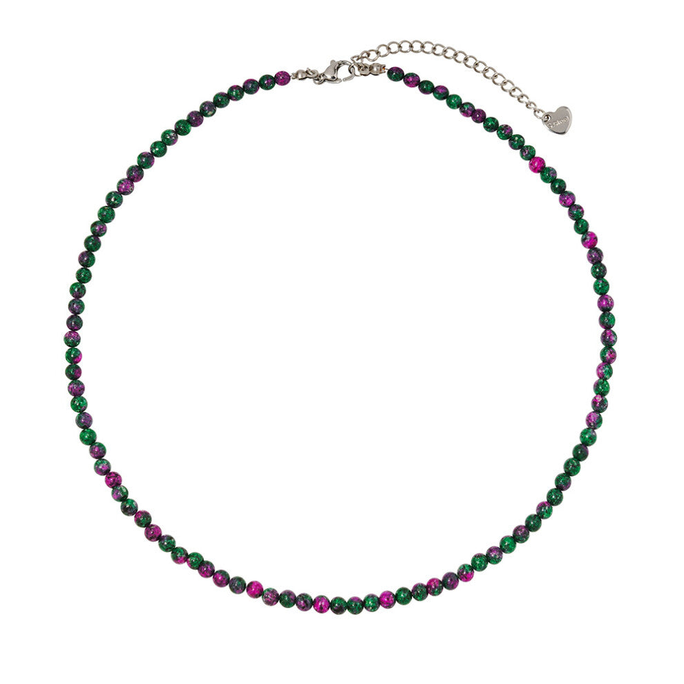 (L1601-Ruby and Emerald (4mm)) Amazonite Bead Necklace Lapis Lazuli Natural Stone Women's Fashion Collarbone Chain Color Fast