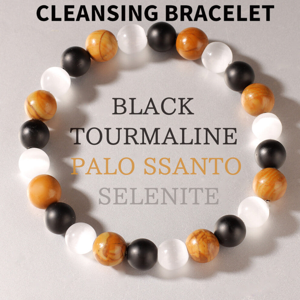 (L1591) Natural Stone Cat's Eye Bracelet for Men and Women, Yellow Wood Grain Design, Trendy Crystal Accessory