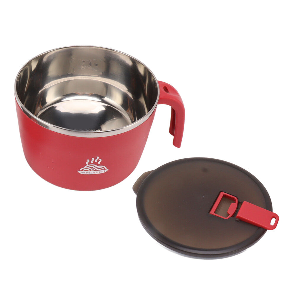 Stainless Steel Instant Noodle Bowl Seal Drain Soup Mug with Lid Phone Holder for Dormitory Office 1300ML Large Capacity Red