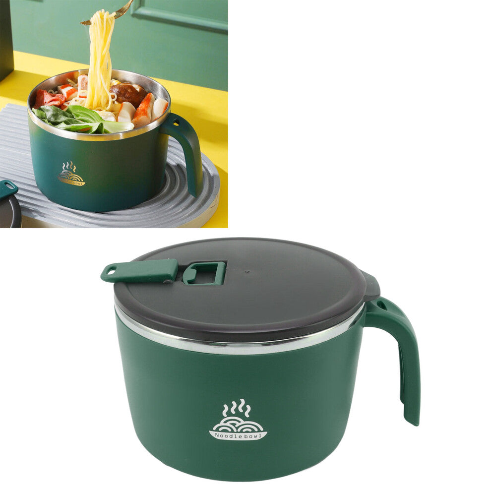 Stainless Steel Instant Noodle Bowl Seal Drain Soup Mug with Lid Phone Holder for Dormitory Office 1300ML Large Capacity Green