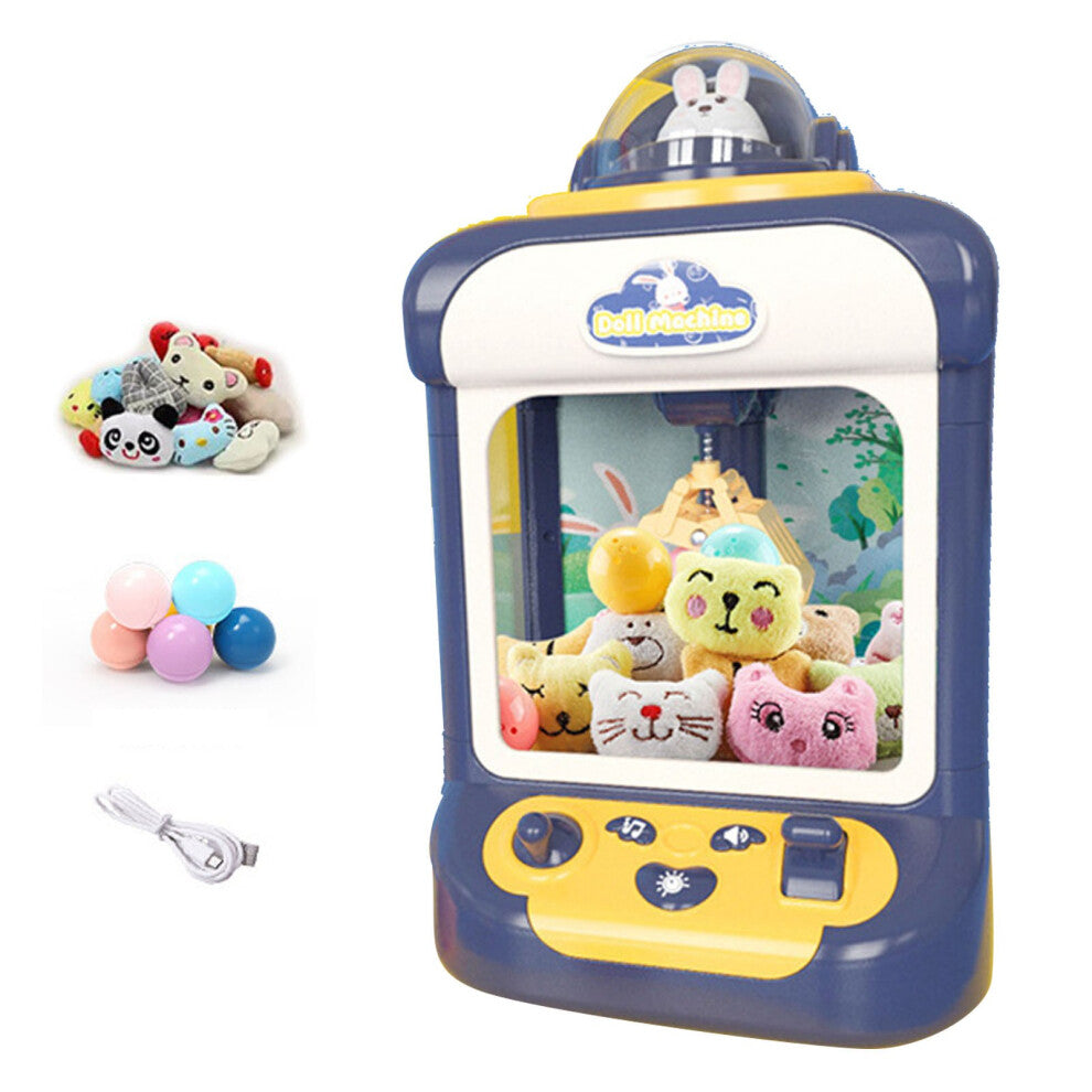 Kids Mini Claw Machine Double Lever Electronic Dolls Grabbing Machine with Plush Toys and Balls Blue Rabbit