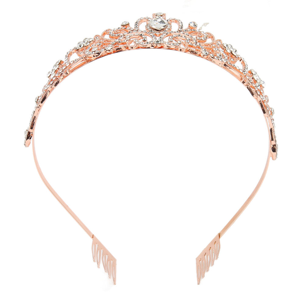 Bridal Crown Rhinestone Elegant Glittering Wedding Princess Crown for Halloween Rose Gold