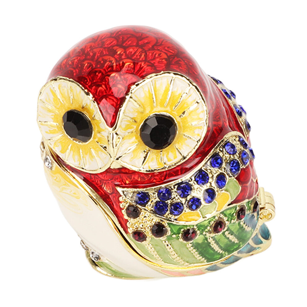 Metal Trinket Box Owl Shape Shiny Exquisite Zinc Alloy Jewelry Box for Tabletop Decoration
