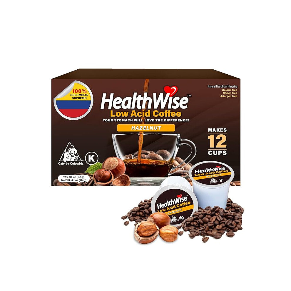 Healthwise Hazelnut 100% Colombian Coffee K-Cups Low Acid Coffee