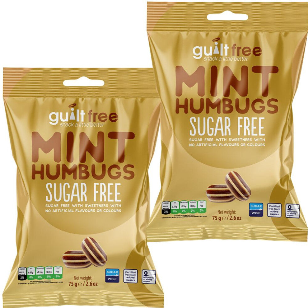 (Pack of 2) Sugar Free Mint Humbugs Sweets 75g Diabetic Treats