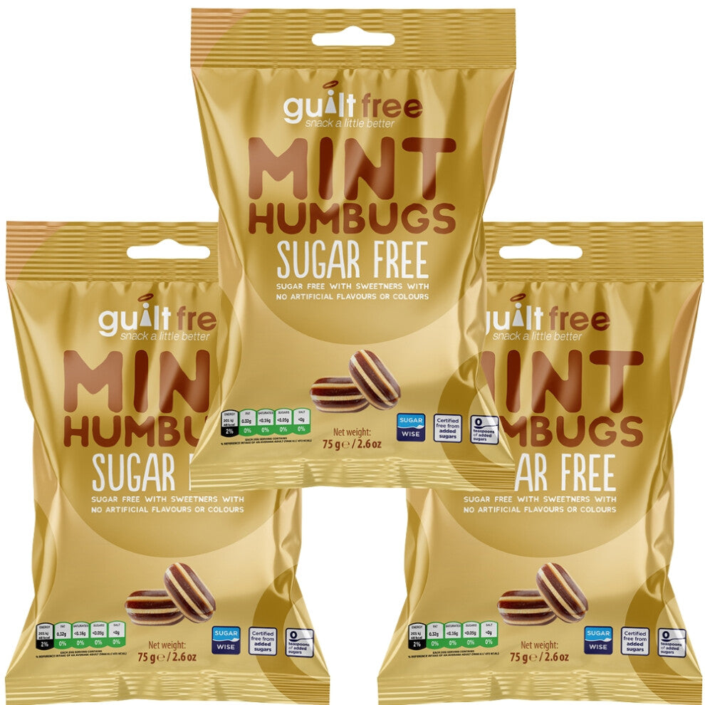 (Pack of 3) Sugar Free Mint Humbugs Sweets 75g Diabetic Treats