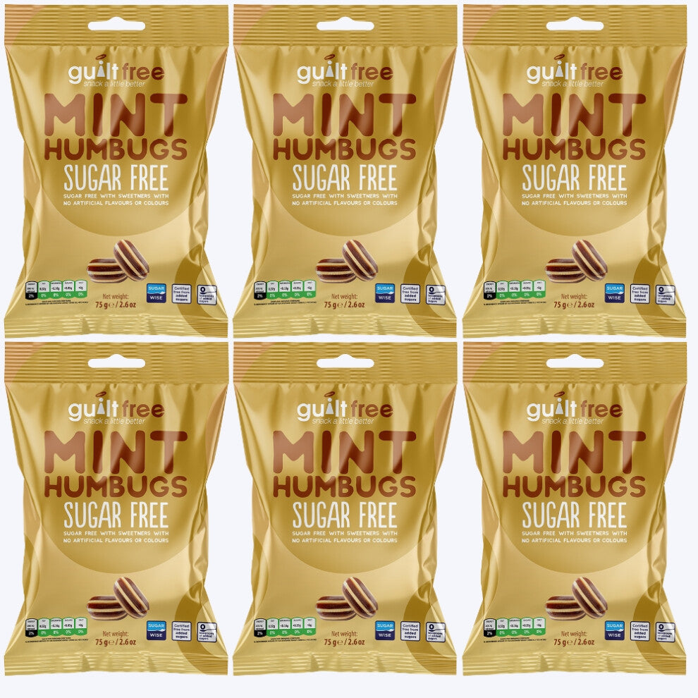 (Pack of 6) Sugar Free Mint Humbugs Sweets 75g Diabetic Treats