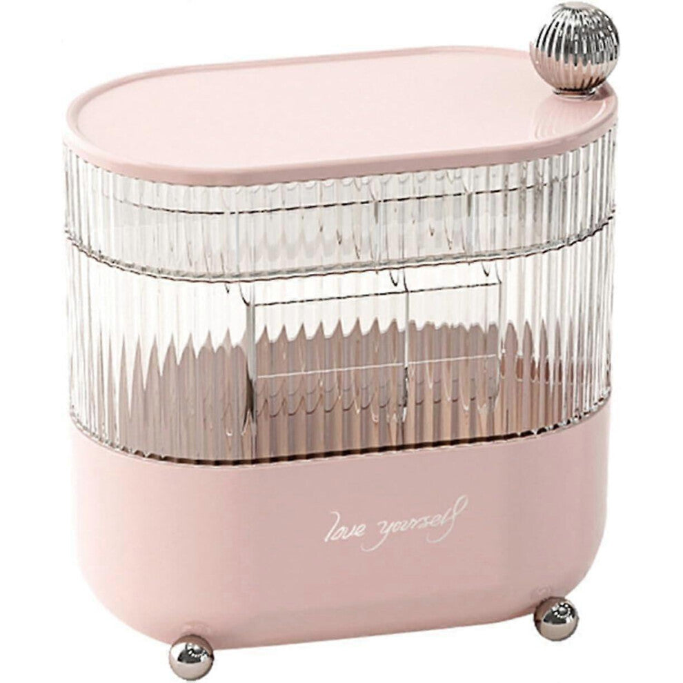 (As show, One size) Covered Storage Container Rotatable Jewelry Box with Dustproof Cover Multi-layered Makeup Organizer Lipsticks Brushes Removable Ca