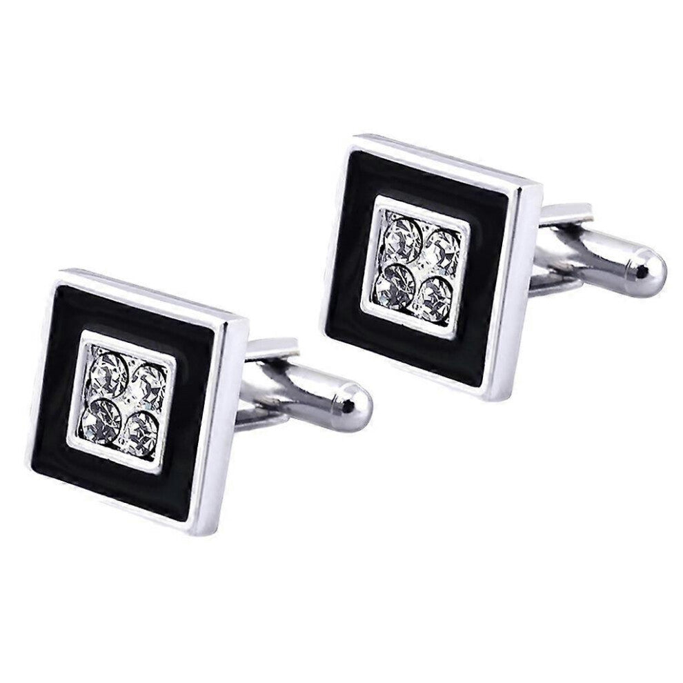 (As show, One size) Fashion Charm Men Black Crystal Cufflinks Wedding Party Gifts