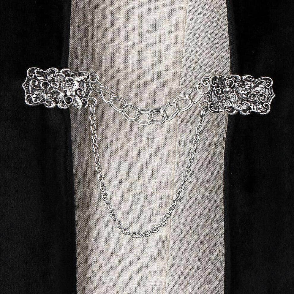 (As show, One size) Antique Silver Flower Cardigan Clips Shawl Shrug Sweater Collar Clasps Chain