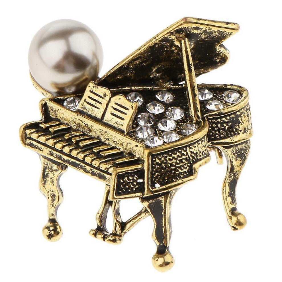 (Silver, One size) Music Piano Brooch Scarf Buckle Crystal CZ Cardigan Brooch Pins Modern Type Lapel Pins for Party - Antique Brass, 3.0 X 3.5cm