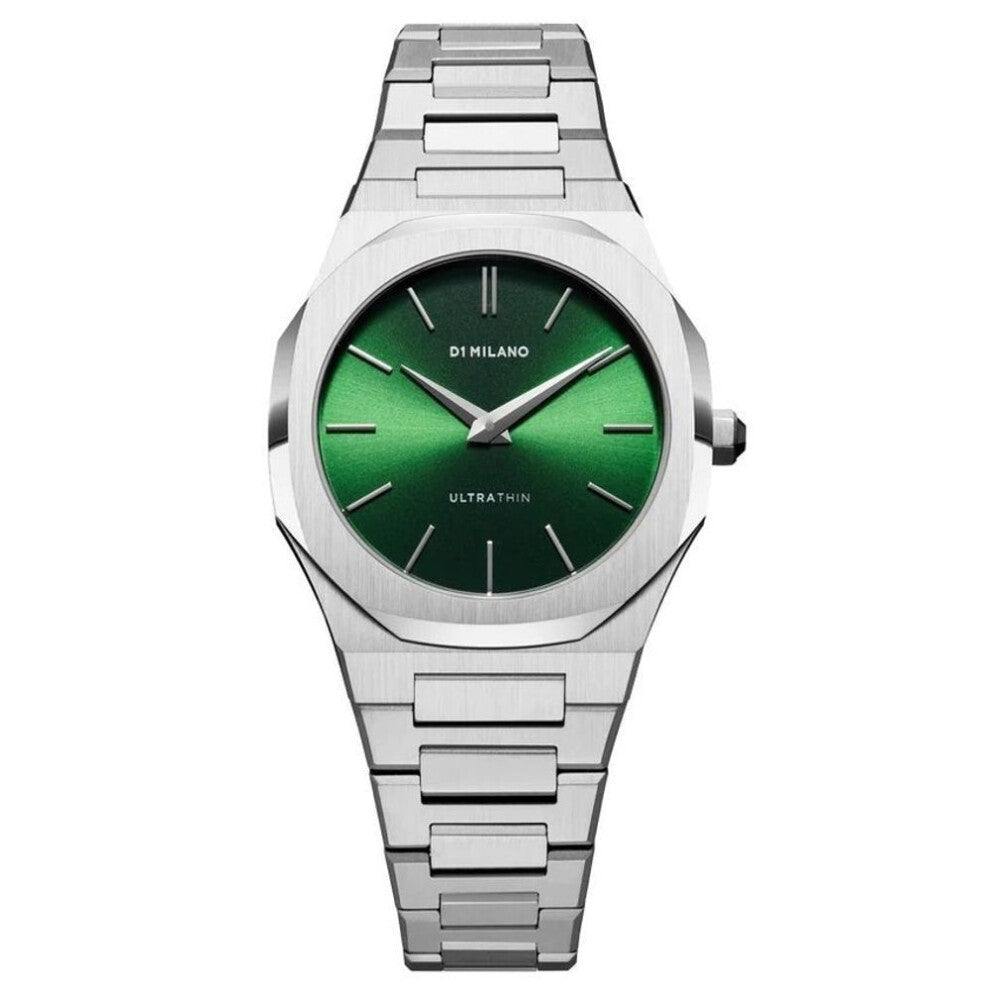 D1 Milano Ultra Thin Petite Moss Utbl11 - 34mm Stainless Steel, Green Sunray Dial