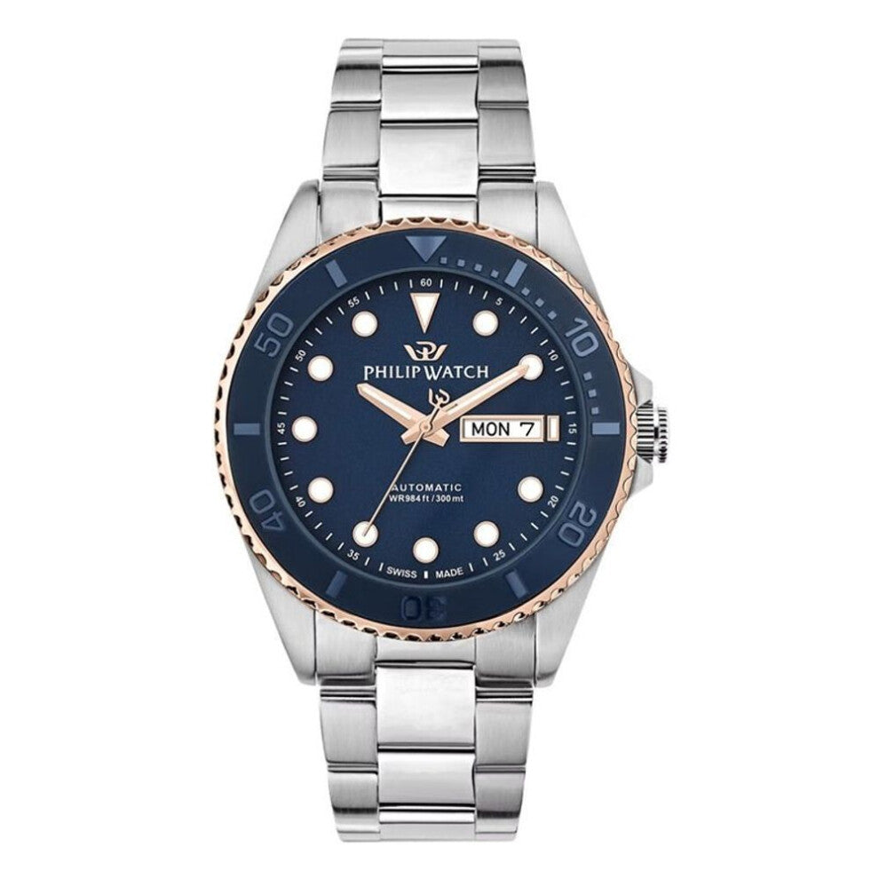 Philip Watch Caribe Diving R8223597033 Men's Automatic Watch - Blue Dial, Stainless Steel Bracelet