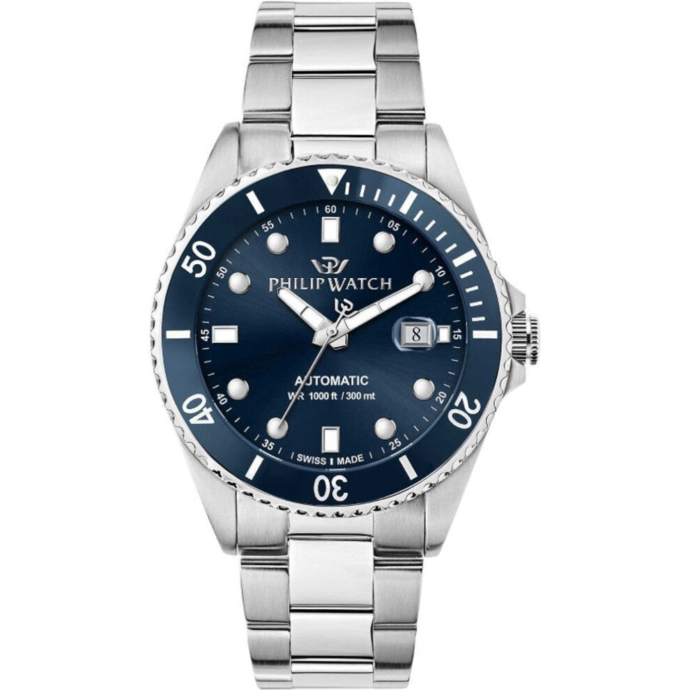 Philip Watch R8223216011 Caribe Diving Men's Watch – 42mm, Blue Dial, Automatic, Steel Bracelet