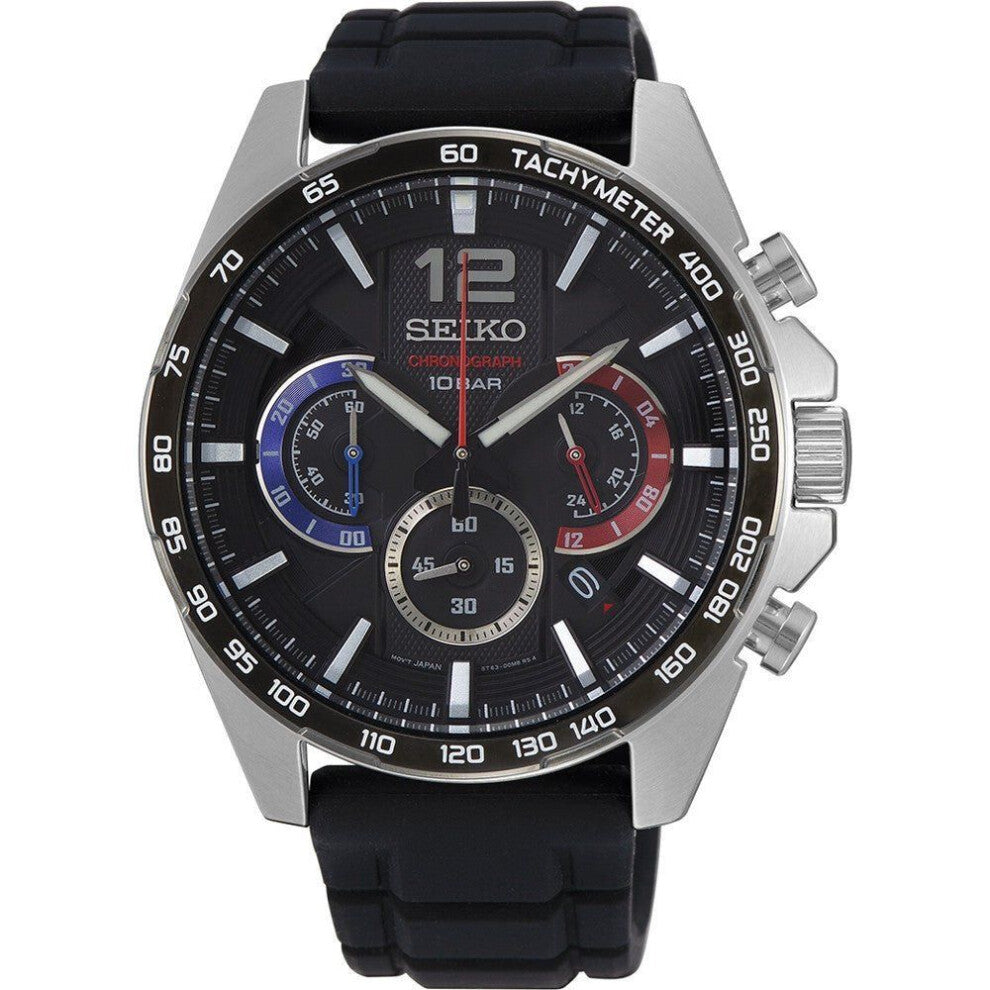 Seiko Watches Mod. Seiko Ssb347p1 Men's Quartz Chronograph Watch - Black Dial, Black Silicone Strap