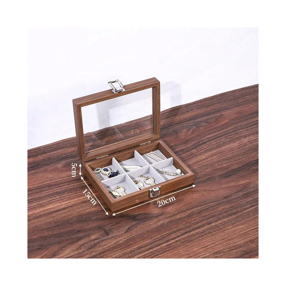 (6 grids) Black Walnut Wood Grain Solid Wood Jewelry Storage Box Dust-proof Belt, Lid, Jewelry Box, Bracelet, Ring, Earring, Necklace Box