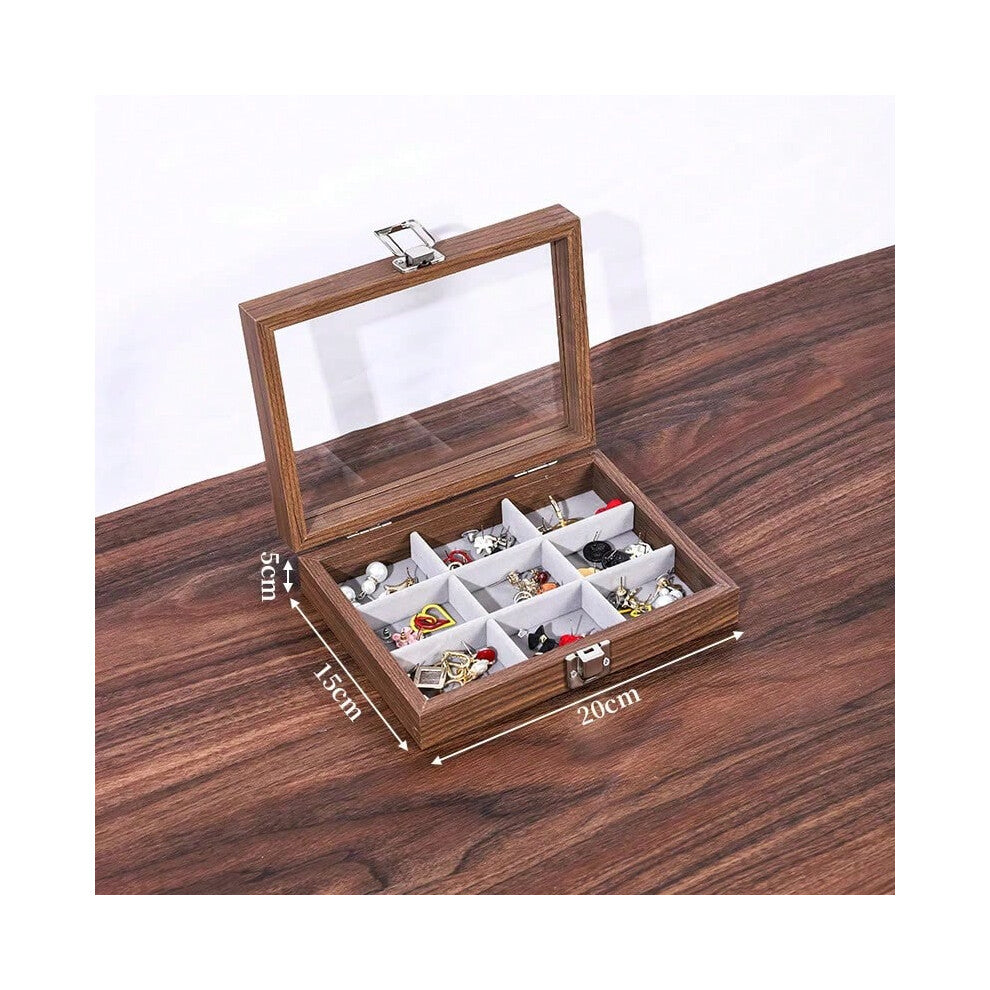 (9 grids) Black Walnut Wood Grain Solid Wood Jewelry Storage Box Dust-proof Belt, Lid, Jewelry Box, Bracelet, Ring, Earring, Necklace Box
