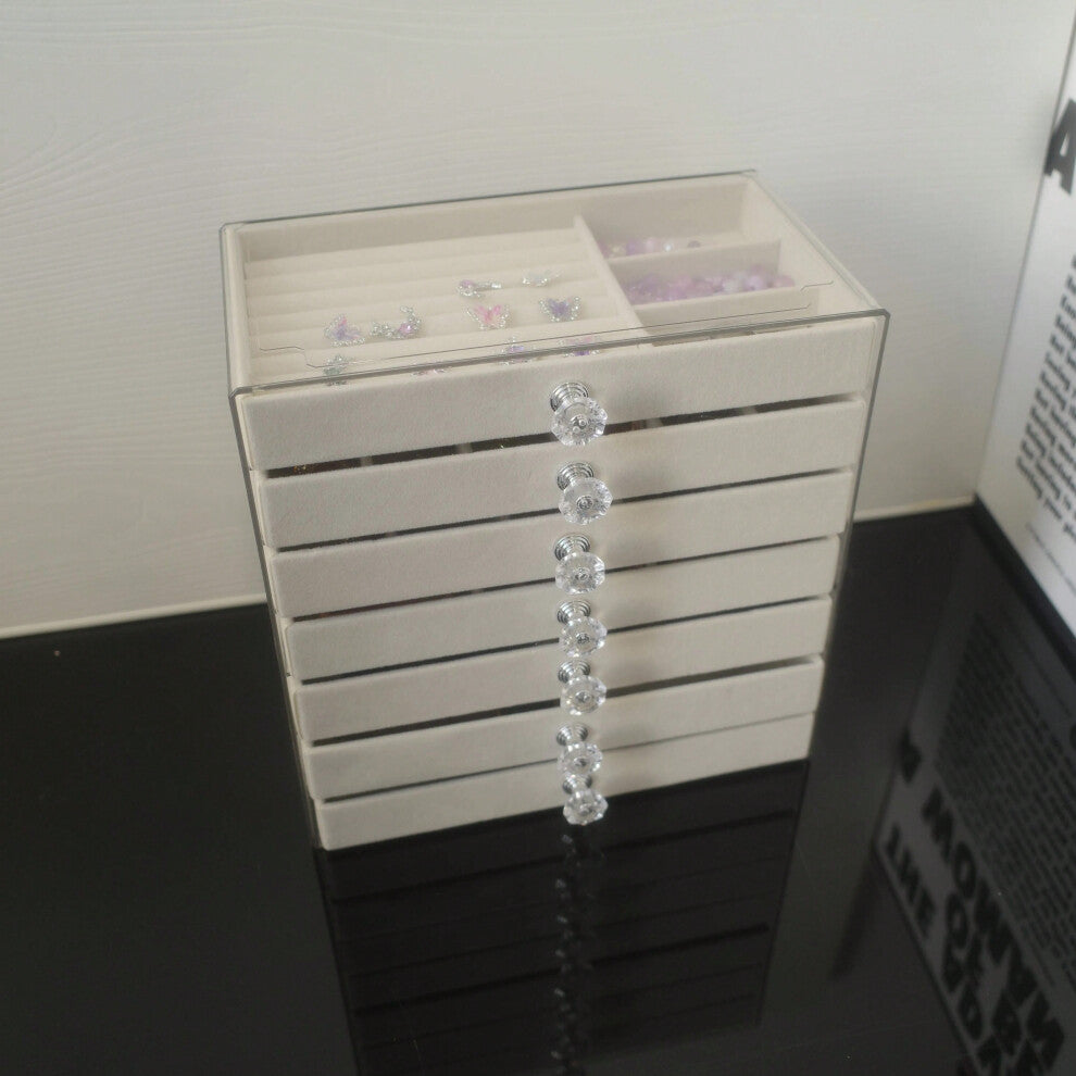 (07grey) 3-7 Layers of Velvet Jewellery Organiser Drawer Velvet Jewelry Box Earrings Bracelet Organizer Display Box, Jewelry Boxes