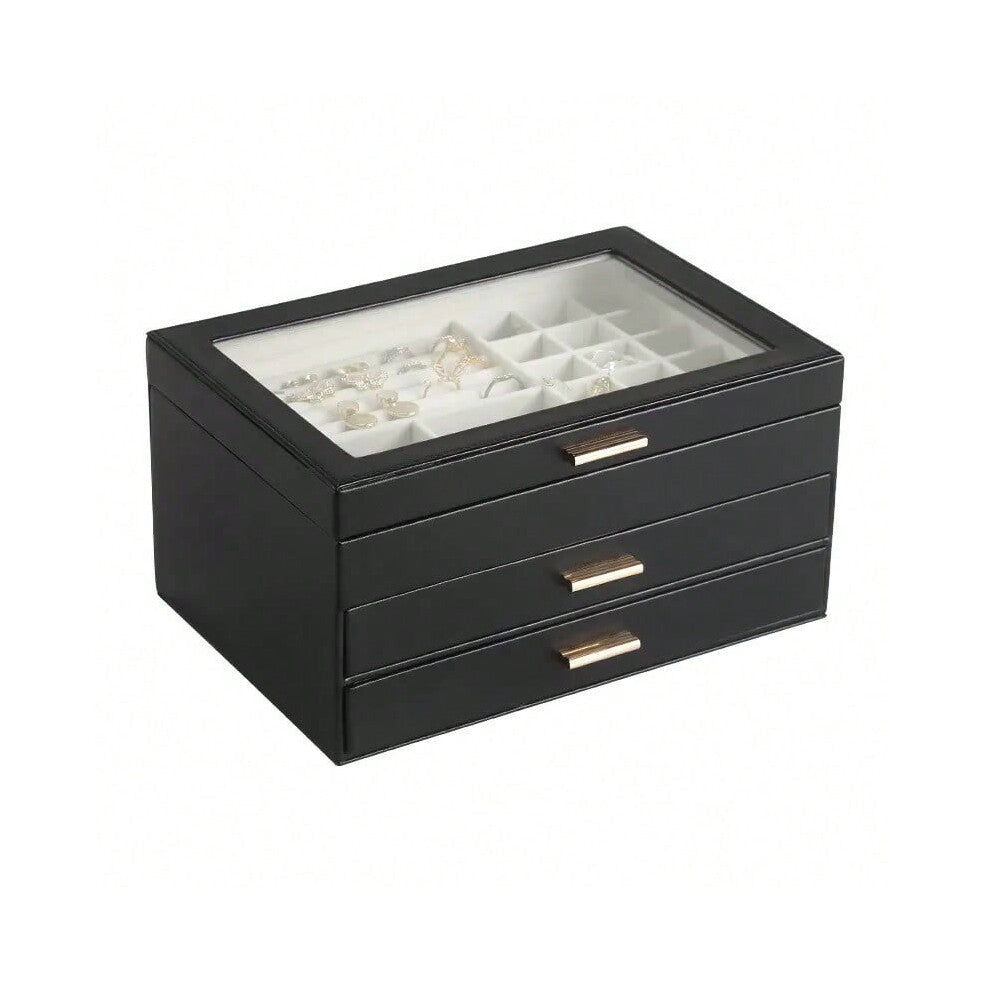 (A-black) Size S-M-L Jewelry Organizer Display Travel Jewellery Case Boxes Travel Portable Jewelry Box PU Storage Organizer Earring Holder