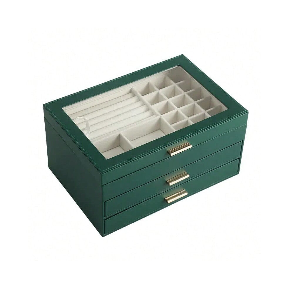 (green) Size S-M-L Jewelry Organizer Display Travel Jewellery Case Boxes Travel Portable Jewelry Box PU Storage Organizer Earring Holder