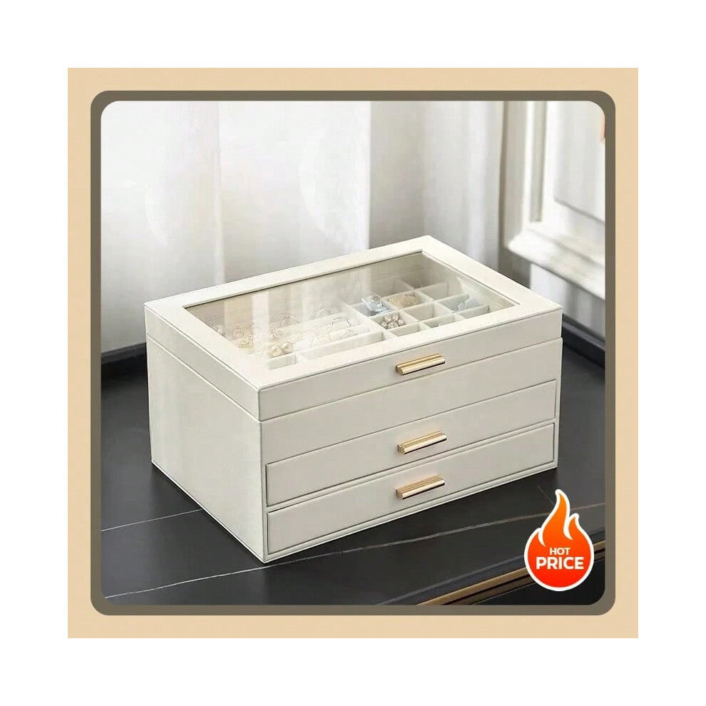 (A-WHITE) Size S-M-L Jewelry Organizer Display Travel Jewellery Case Boxes Travel Portable Jewelry Box PU Storage Organizer Earring Holder