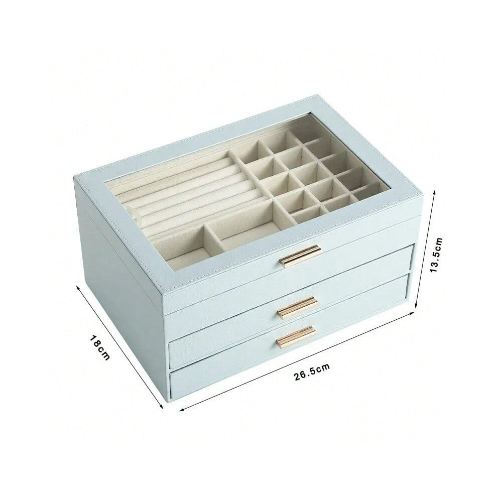 (Blue) Size S-M-L Jewelry Organizer Display Travel Jewellery Case Boxes Travel Portable Jewelry Box PU Storage Organizer Earring Holder