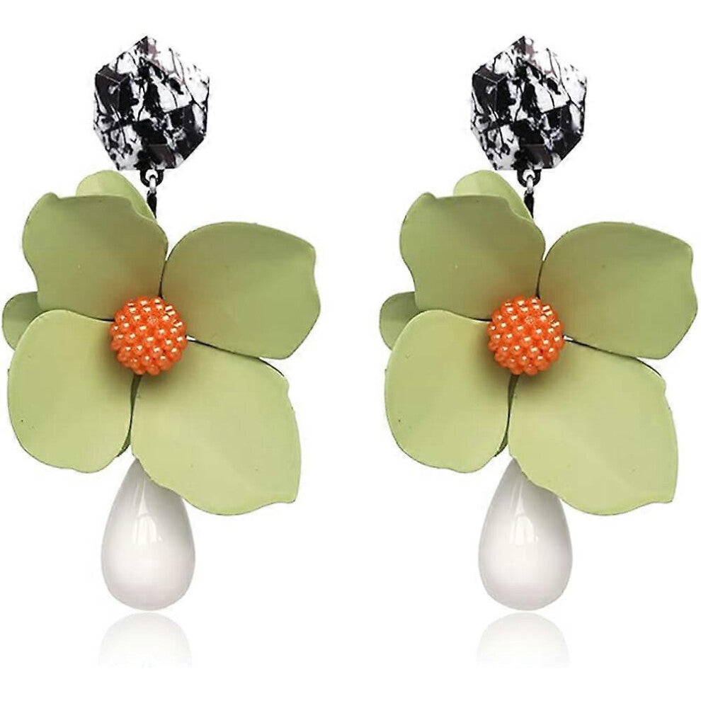 (As show, One size) Retro Teardrop Big Flower Dangle Earrings Boho Layered Floral Petal Drop Earrings Statement fashion Earring for Women Girls