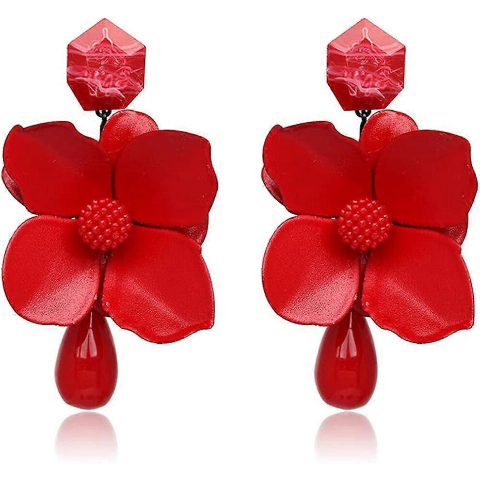 (As show, One size) Retro Teardrop Big Flower Dangle Earrings Boho Layered Floral Petal Drop Earrings Statement fashion Earring for Women Girls