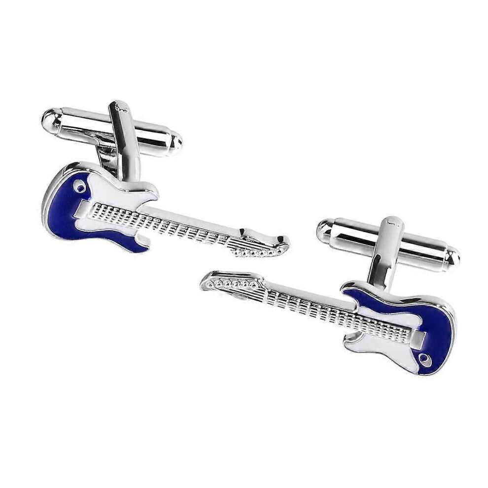 (As show, One size) Mens French Shirt Cufflinks Silver Tone Electric Guitar Sleeves Button Tuxedo