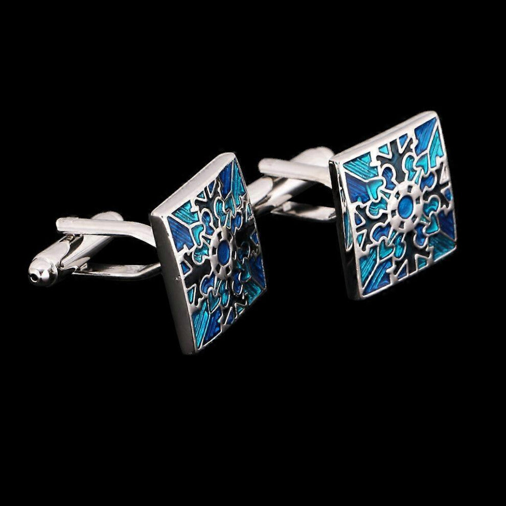 (As show, One size) 1 Pair Blue Grid Copper Men&#39;s Retro Wedding Ocassion Shirt Cufflinks Button Formal Business Shirt Jewelry Ornaments