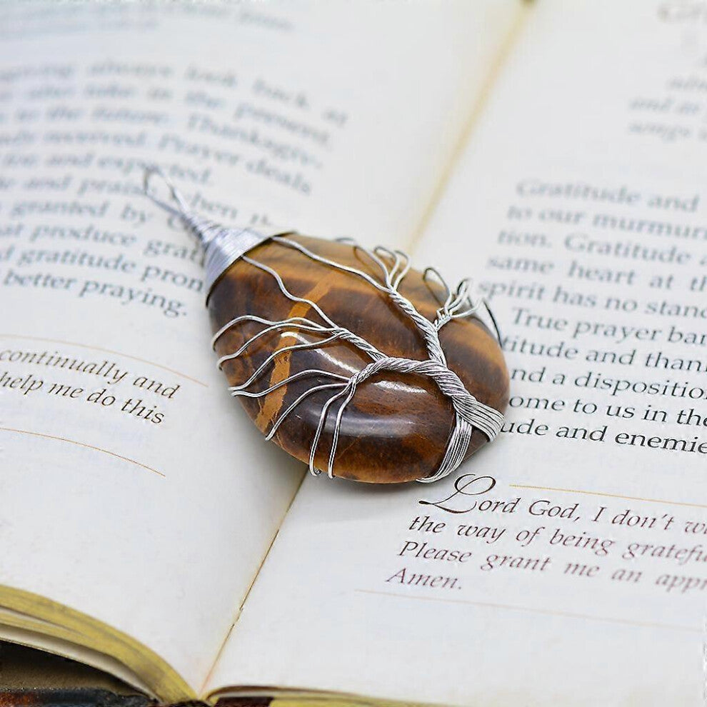 (6, One size) Tree of Life Crystal Gemstone Pendant Handmade Wire Wrapped Stone Necklace Elegant for Women Ladies Girls DIY Jewellery Making - 8 Stone