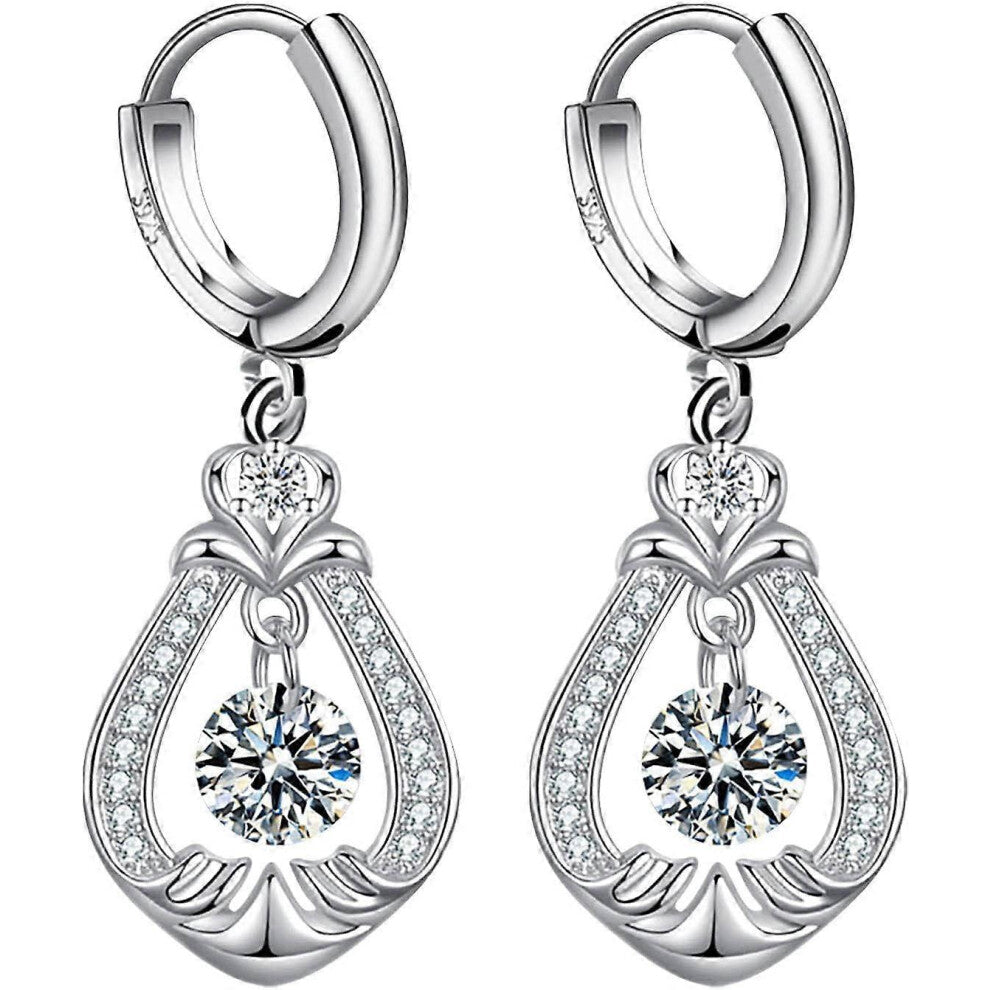 (As show, One size) Fashion Earrings Stainless Steel Round Earrings Women Creative Earrings Diamond Dangling Crystal Earrings for Women Hamme Hoops